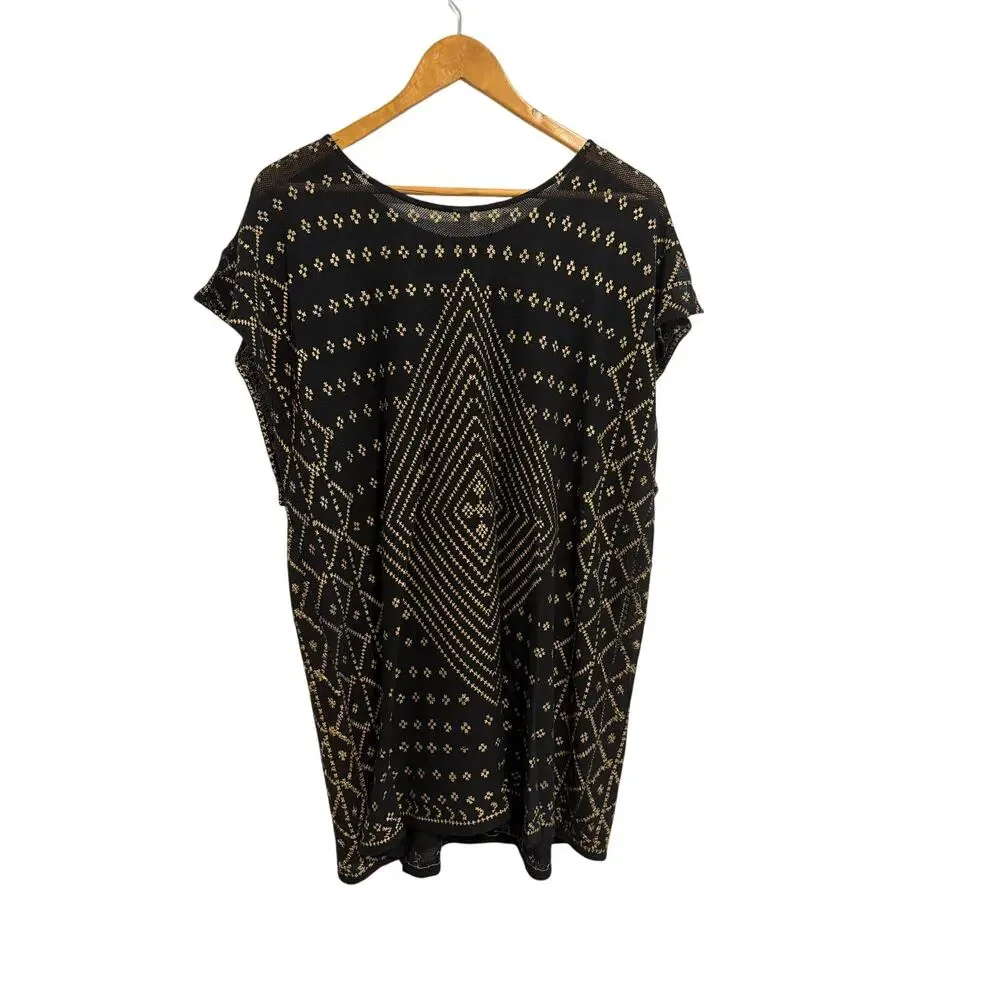 Free People New Romantics Poncho Tunic Dress Black Gold XS